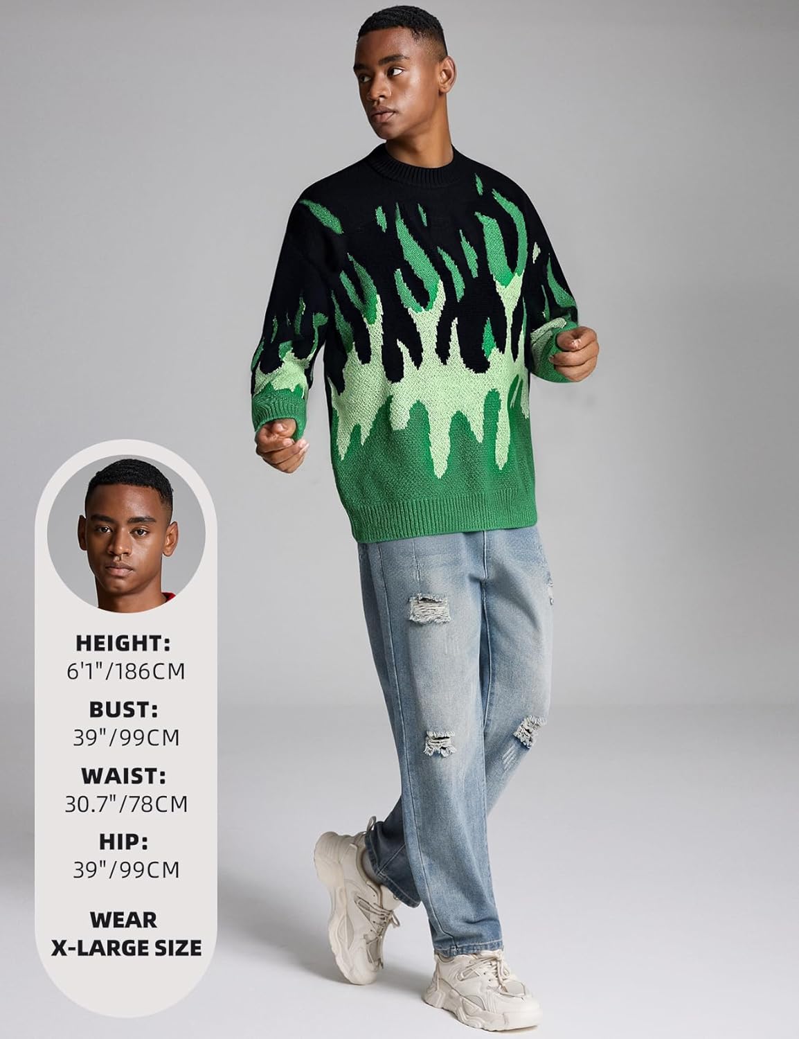 Arssm Men's Oversized Sweater Graphic Knit Aesthetic Crewneck Streetwear Pullover Jumper Tops - Image 4