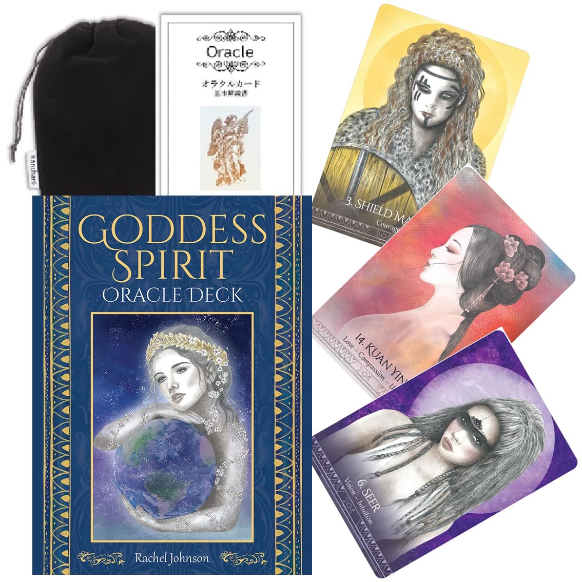 Kancharo オラクルカード 44 枚 タロット占い【ゴッデス スピリット オラクル Goddess Spirit Oracle Deck 】日本語のオラクルカード基本説明書&ポーチ付き(正規品)