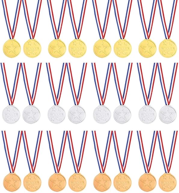 Anjing Winner Award Medals for Children Plastic Gold Silver Bronze Pack of 60