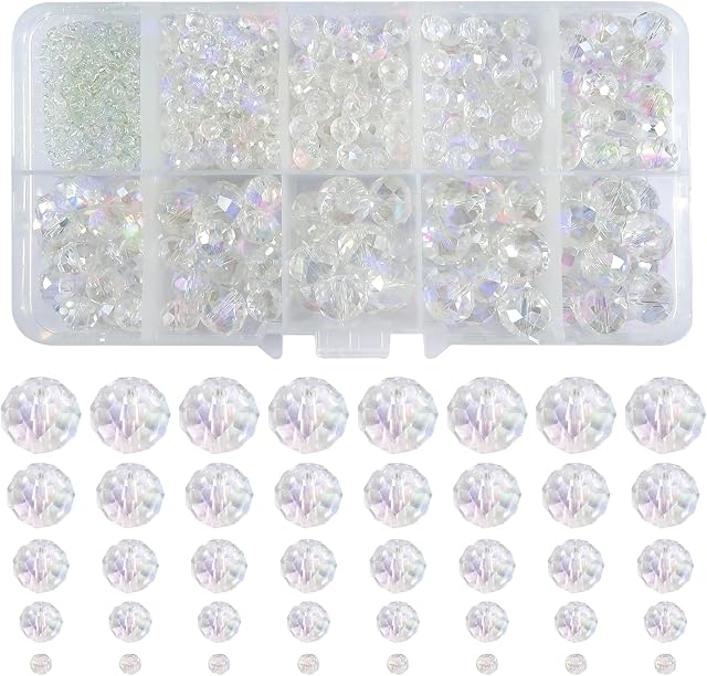 TOAOB 1000pcs Crystal Glass Beads Assorted AB Color Spacer Beads 2mm 4mm 6mm 8mm 10mm for Jewelry Making DIY Craft Project