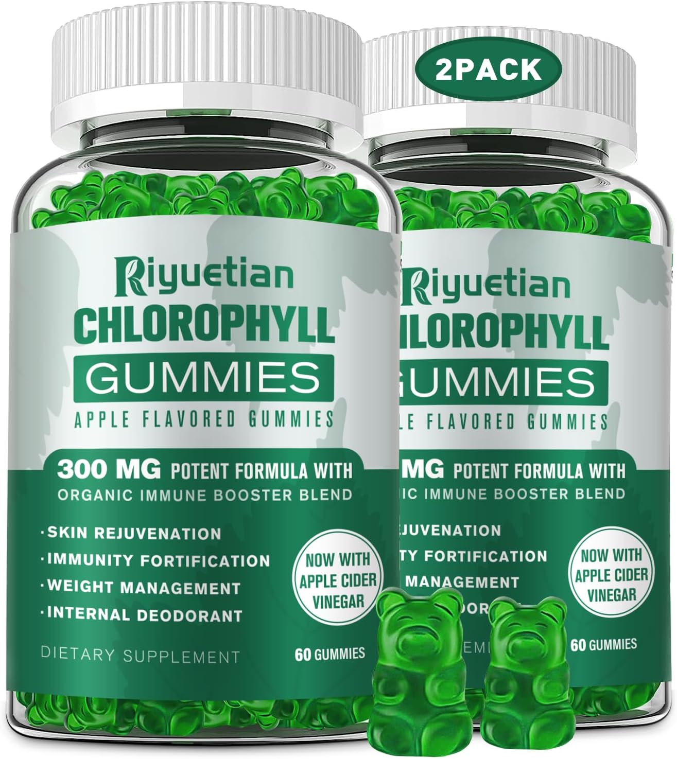 Sugar Free Chlorophyll Gummies – with Unfiltered ACV & Vitamin C、B12 – Energy Boost, Immune & Digestion Support, Natural Deodorant, Skin Care – Vegan, Non-GMO – 120 Gummies
