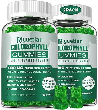 Sugar Free Chlorophyll Gummies - with Unfiltered ACV & Vitamin CB12 - Energy Boost, Immune & Digestion Support, Natural Deodorant, Skin Care - Vegan, Non-GMO - 120 Gummies