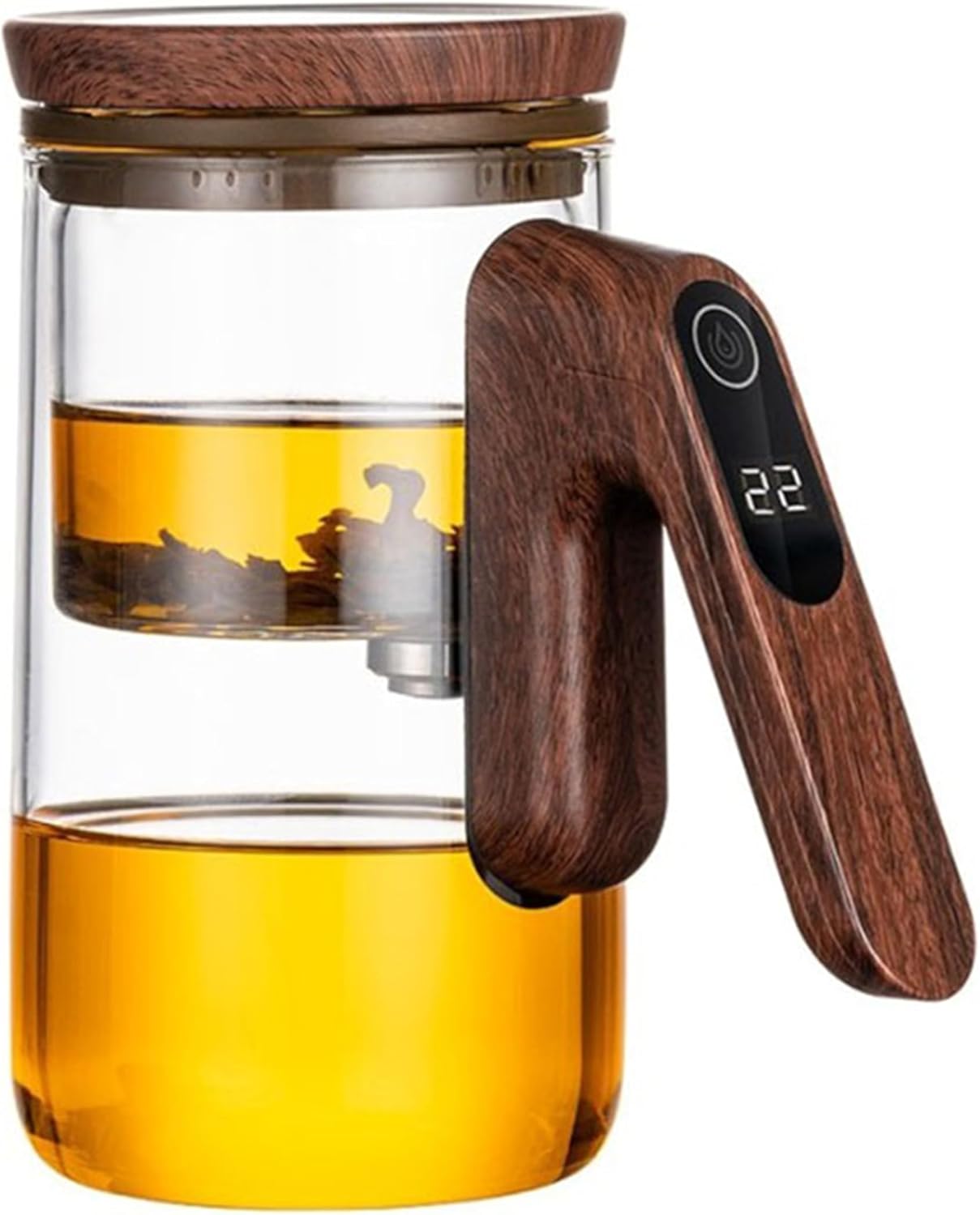 Glass Teapot - Electric Timer Wood Handle Tea Pot - Borosilicate Glass Pot - Glass Teapot with Infuser for Loose Tea - Enchanti Tea Pot - Strainer and Lid for Loose Leaf Tea Steeper - Tea Kettle Pot