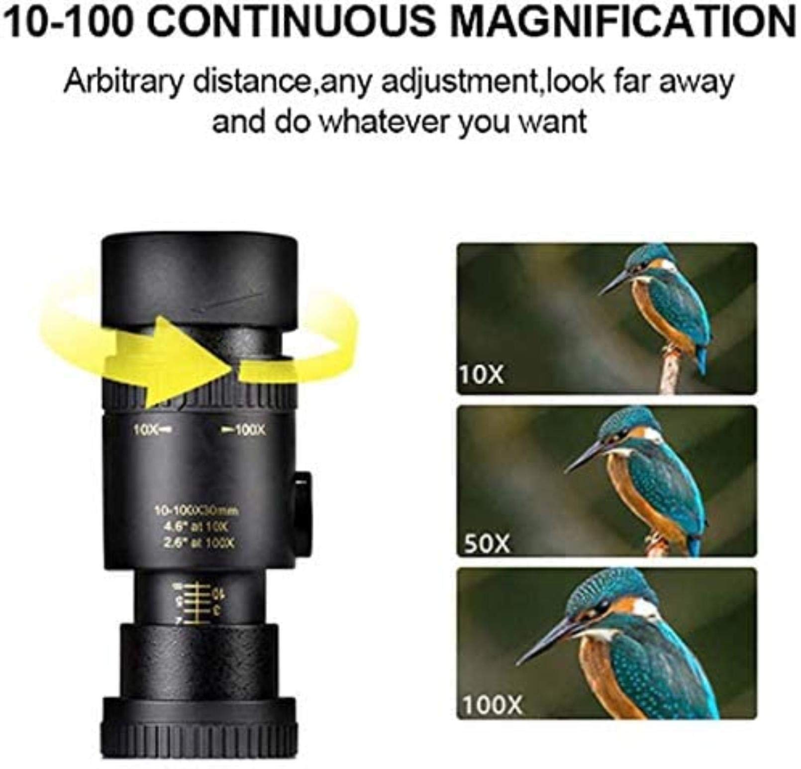 Monokulary dla dorosłych, wysoka wydajność, teleskop 4K 10 – 300 x 40 mm, supertelezoom monokularowy do obserwacji ptaków/kempingu/wędrówek, podróży, koncertu na żywo