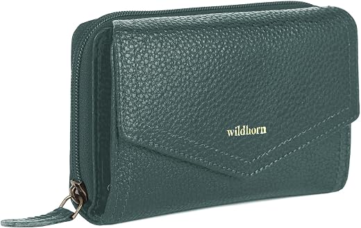 WildHorn Genuine Leather Ladies Wallet – Elegant Women's Clutch Purse with 10 Card Slots, Perfect for Daily Use (Green)