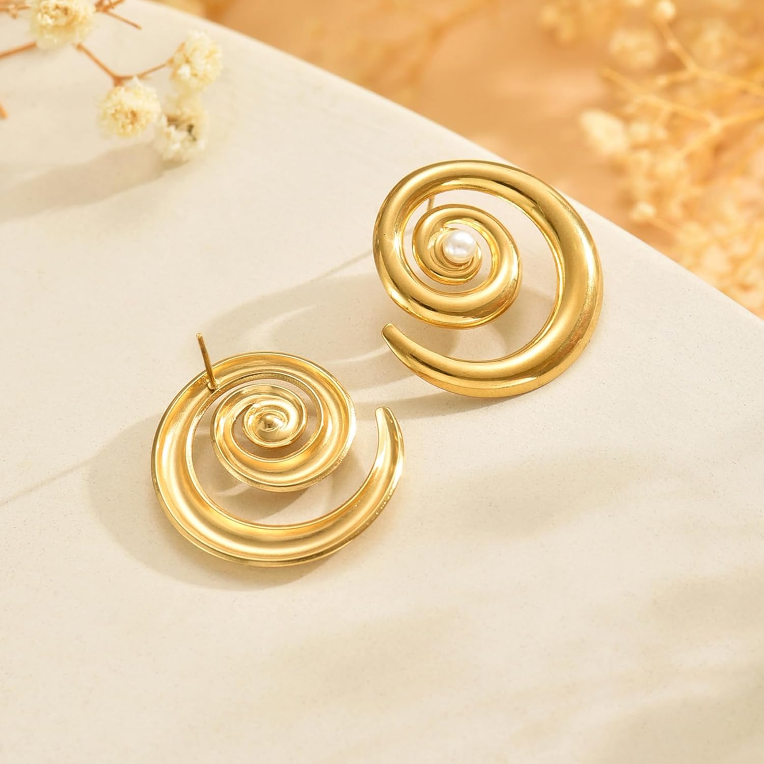 18K Gold Plated Irregular Geometric Spiral Earrings for Women Round Swirl Starfish Chunky Vintage Stud Earrings Statement Trendy Summer Holiday Earring Jewelry - Image 6