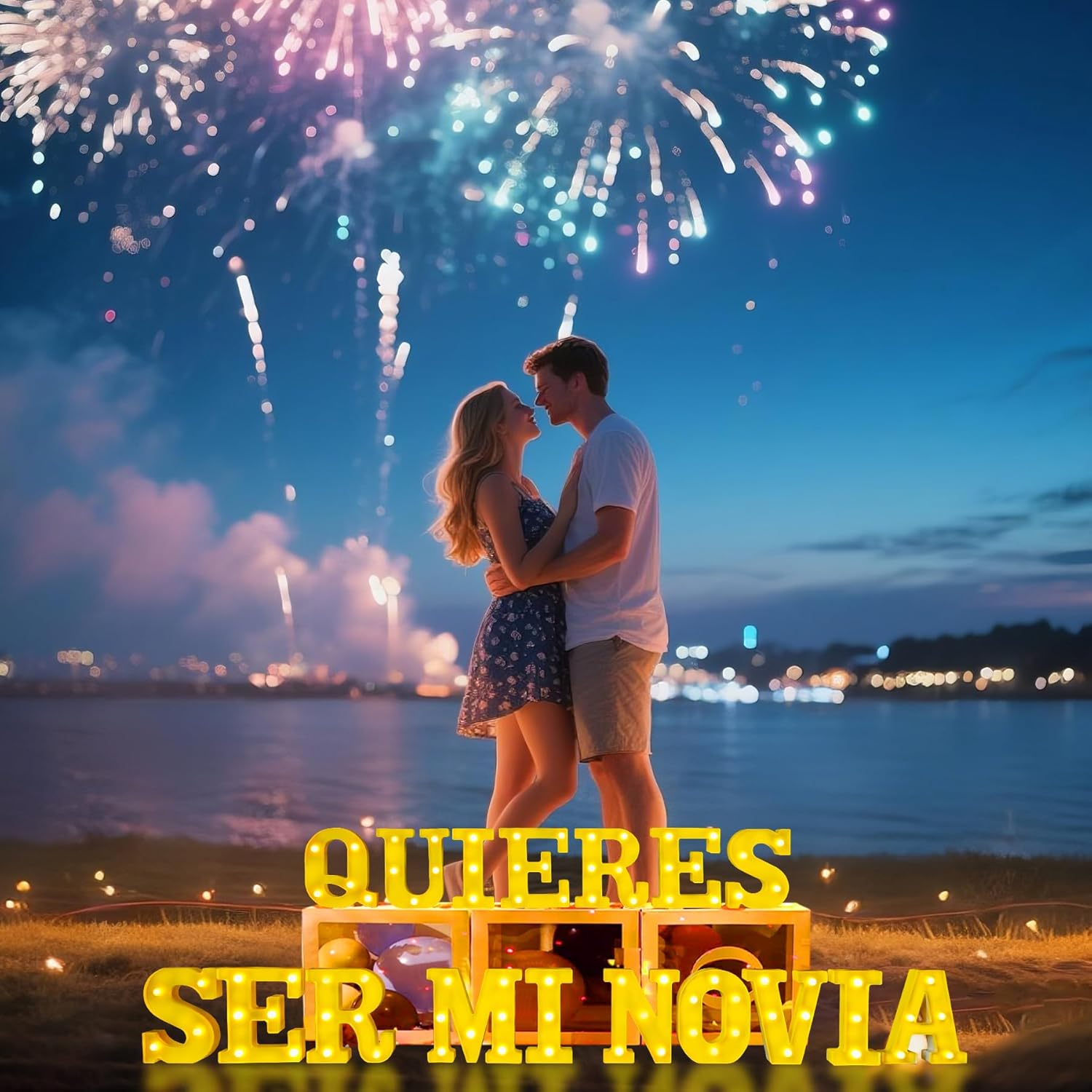 Quieres Ser Mi Novia Light Up Letters Proposing Decorations Set Includes 14 LED Light Letters and 1000 Rose Petals - Image 2