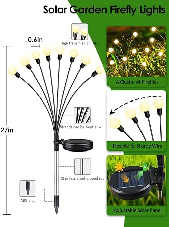 4 Pack Solar Garden Lights, 32 LED Firefly Lights Solar Outdoor Waterproof | 2 Lighting Modes, Sway with Wind, Solar lights Outdoor for Garden Yard Patio Pathway Holiday Decorations, Warm White