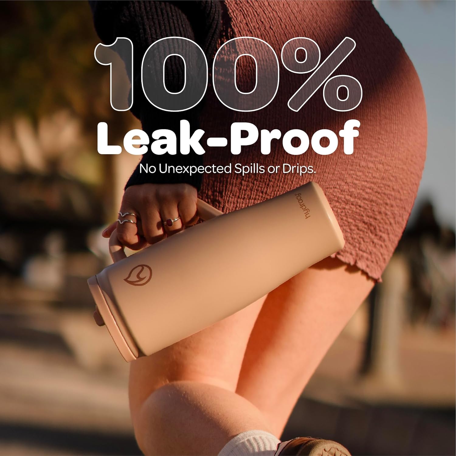 Hydracy Soulmate 40 oz Tumbler with Handle and Flip Straw - 100% Leakproof Reusable Insulated Cup with Stainless Steel Straw - Cupholder Friendly Rubber Base Travel Mug - Cafe Creme - Image 4