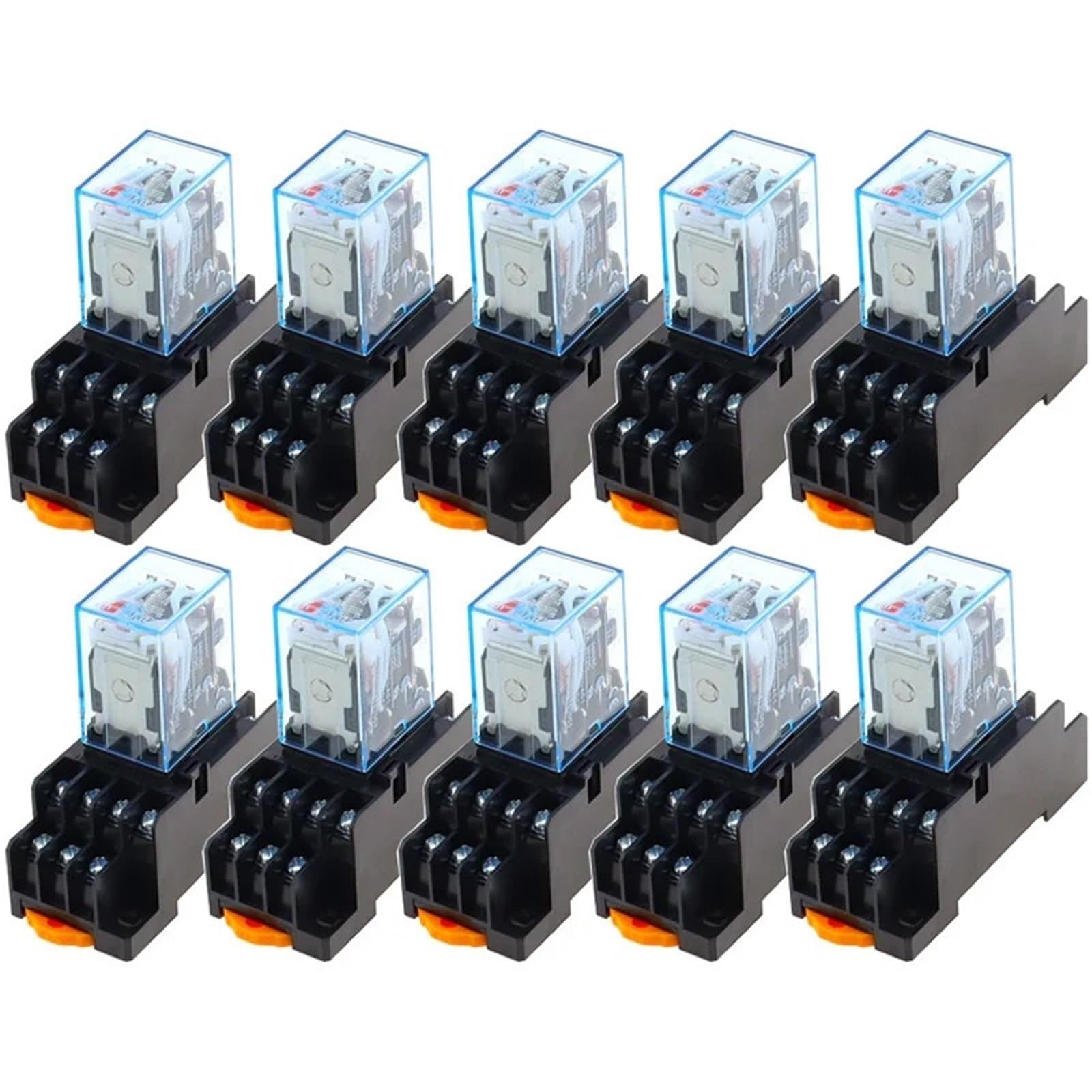 10 piezas MY4NJ DC/AC 12 V 24 V 36 V 48 V 110 V 220 V Bobina 5 A 4 NO 4 NC Relé de potencia Riel de 14 pines Relé de tiempo con base de zócalo