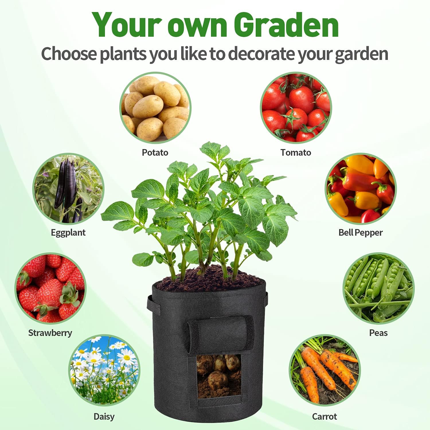 Dchant&Wiiiisen Potato Grow Bags 4Packs 10 Gallon Plant Grow Bags with Window Flap Breathable Planting and Two Handles Thickened Non-Woven Fabric Gardening Plant Containers for Vegetables & Flowers : Patio, Lawn & Garden