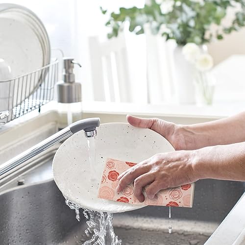 Miniatura 7 de Whaline Paños de cocina suecos para el día de San Valentín, diseño de corazón y rosa, toalla de cocina reutilizable de algodón serie rosa para