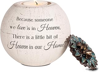 Pavilion Gift Company - A Little Bit of Heaven in Our Home - 4" Round Tealight Terracotta Candle Holder with Metal Lid in Memory Loss of Loved One Remembrance Bereavement Grief Funeral Gift