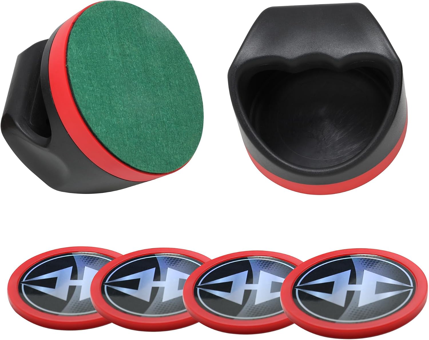 Hathaway Air Hockey Pucks and Paddles Set – Two Ergonomic 4-inch Pushers and Four 3-inch ABS Table Hockey Pucks – Durable Game Accessories Ideal for Home Play or Arcade Style Tables - Black and Red