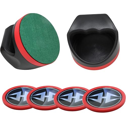 Hathaway Air Hockey Pucks and Paddles Set – Two Ergonomic 4-inch Pushers and Four 3-inch ABS Table Hockey Pucks – Durable Game Accessories Ideal for Home Play or Arcade Style Tables - Black and Red