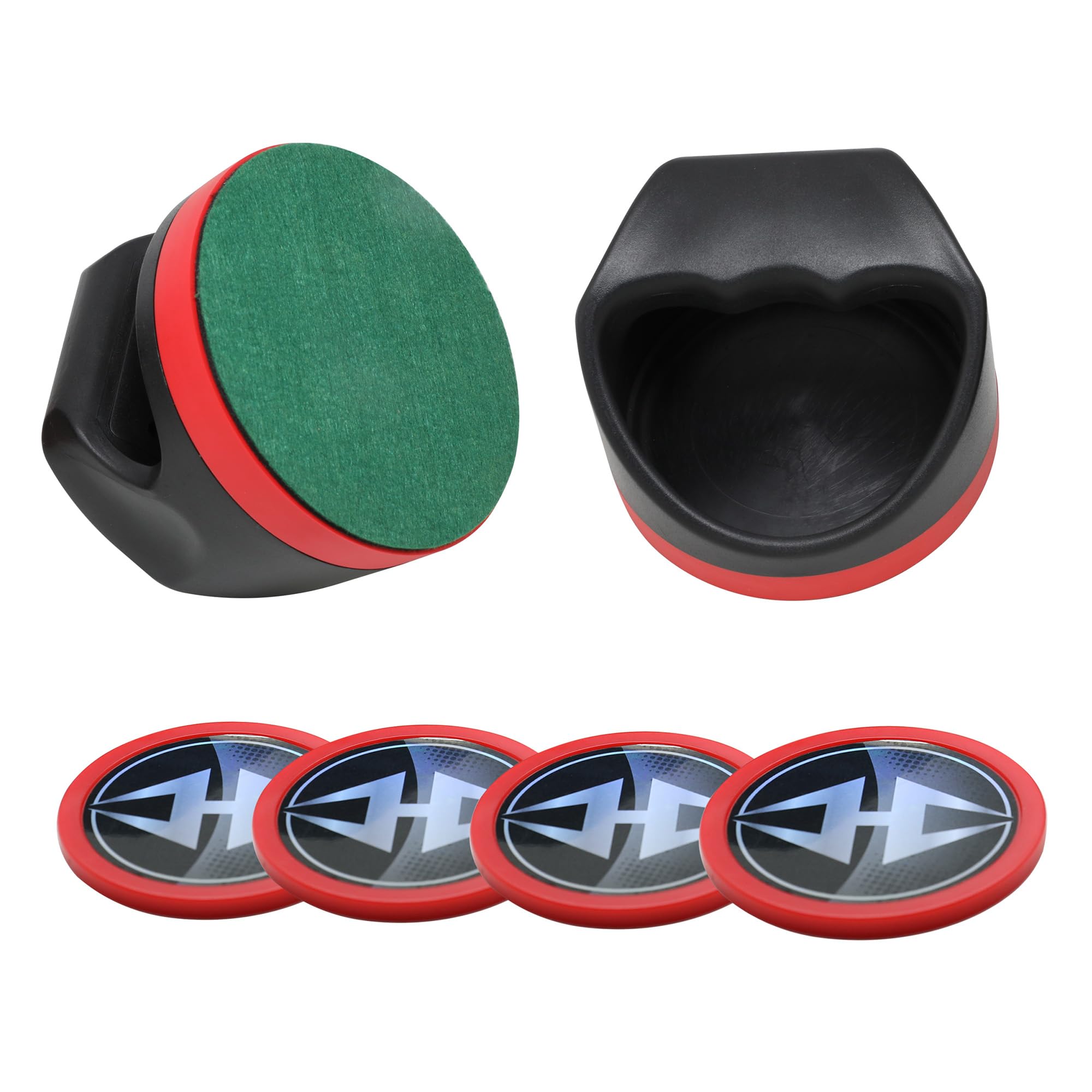 Hathaway Air Hockey Pucks and Paddles Set – Two Ergonomic 4-inch Pushers and Four 3-inch ABS Table Hockey Pucks – Durable Game Accessories Ideal for Home Play or Arcade Style Tables - Black and Red