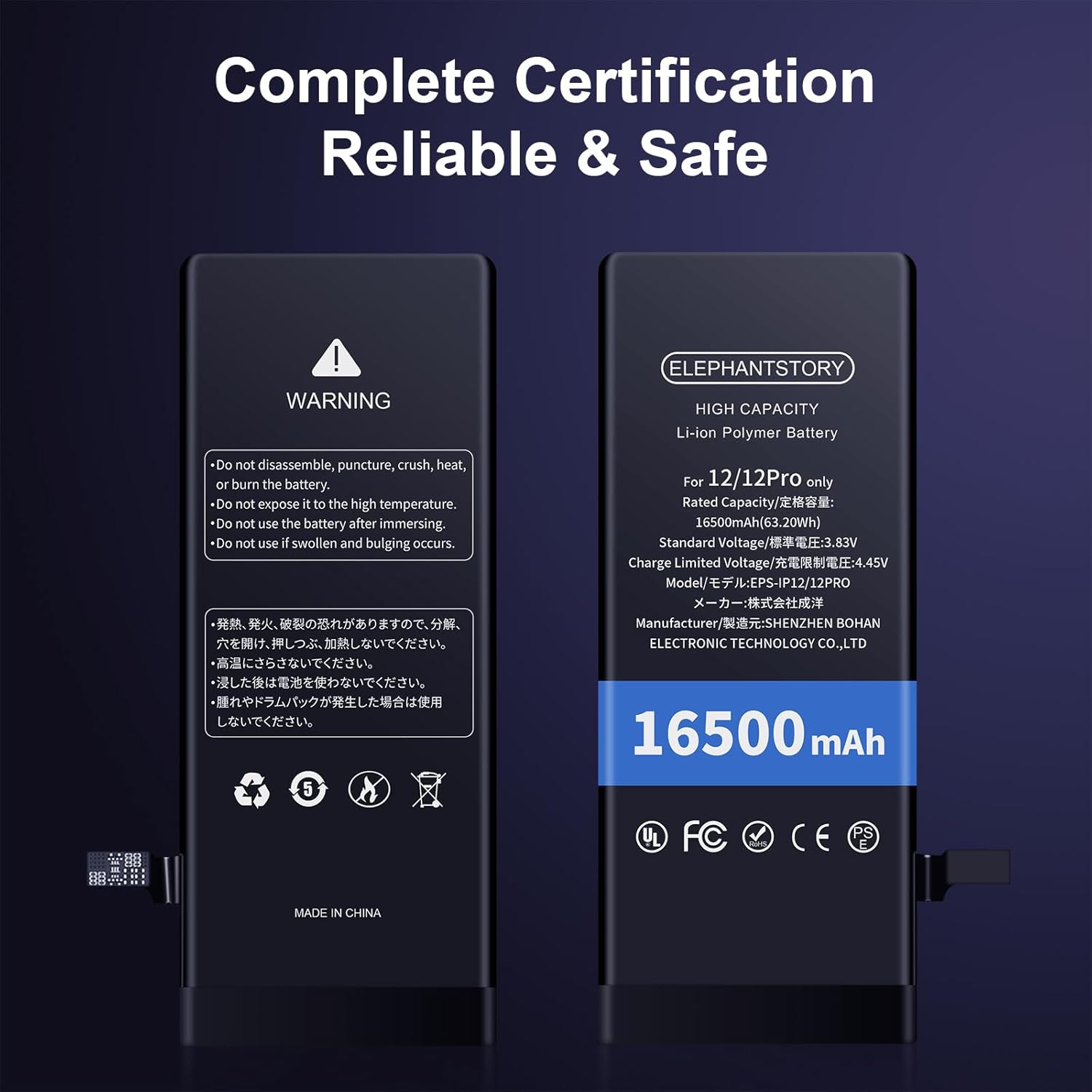 ElephantStory for iPhone 12/12Pro Battery Replacement Kit,16500mAh New 0 Cycle Internal Battery Replacement for iPhone 12 Pro Model A2172 A2402 A2403with Complete Repair Tool