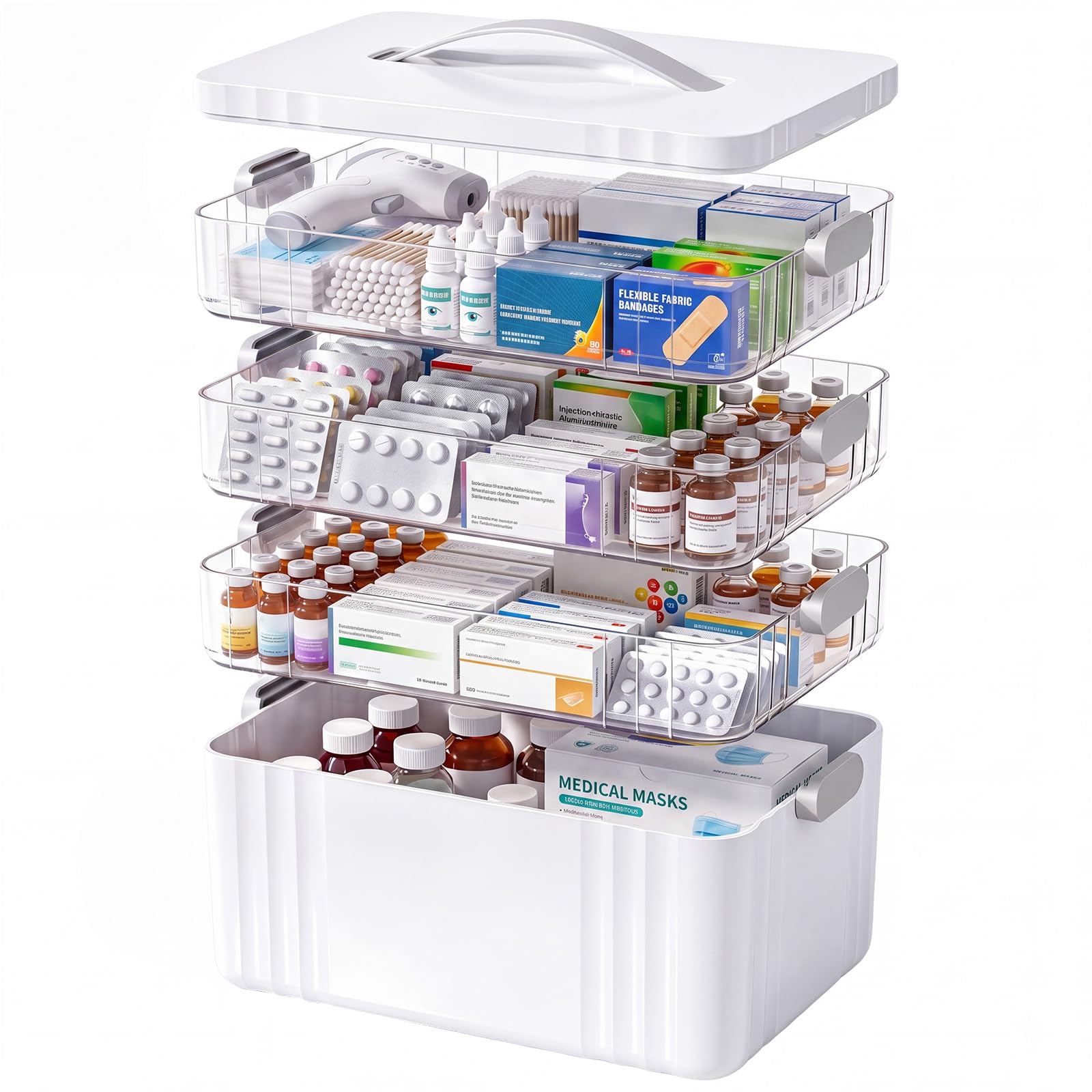 Boxaro Medicine Storage Box with Handle, 4-Layer Medicine Box