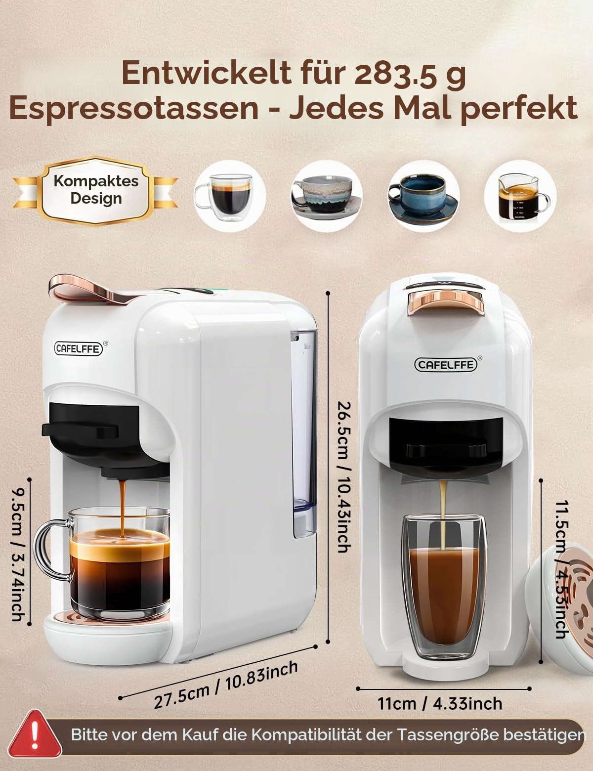 CAFELFFE 5-in-1-Kapsel kaffeemaschine MK606,Heiß-/Kaltbrüh,19 Bar, für Nec* Original-,DG*-, Kcup-Kapsel,ESE-Pads und Kaffeepulver,Erp2-Energiesparmodell,0,6L Wassertank,Weiß,Geschenke machen