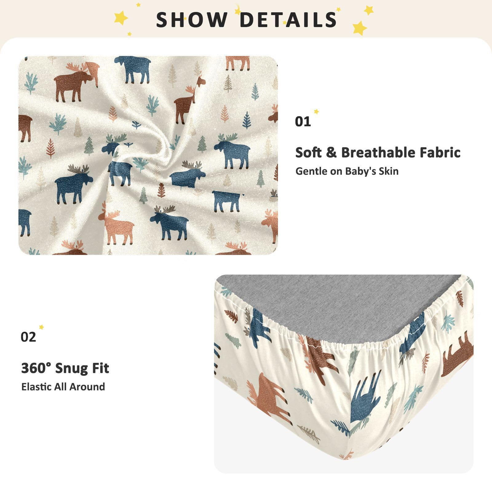 Funny Wildlife - Sábanas para cuna de bebé, niños y niñas, de algodón, cómodas y transpirables, colchones para guardería, 1 paquete de cuna de acolchonado