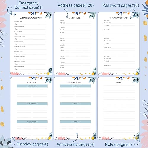 Miniatura 4 de JUBTIC Libreta de direcciones y contraseñas con pestañas alfabéticas, organizador de direcciones encuadernado en espiral para contactos, inicio de