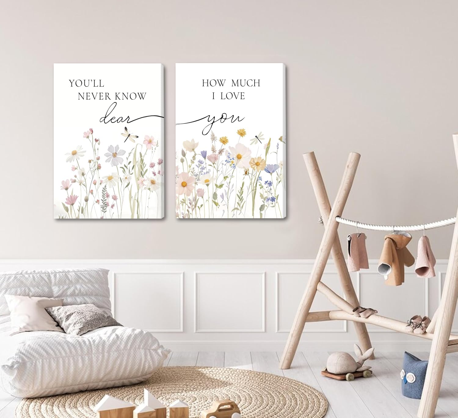 Framed Wildflower Nursery Wall Art Set of 2 Boho Flower Botanical Wall Decor Flower Botanical Sentence Poster Baby Room Living Room Bedroom Home Decoration 12x16 Inch Framed