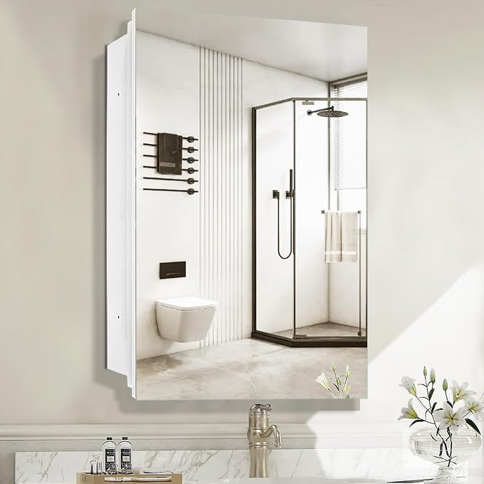 Armario de medicamentos para baño de 16 x 26 pulgadas, con puerta única y estantes extraíbles, montaje en superficie o empotrado, armarios de medicamentos para baño miniatura 6