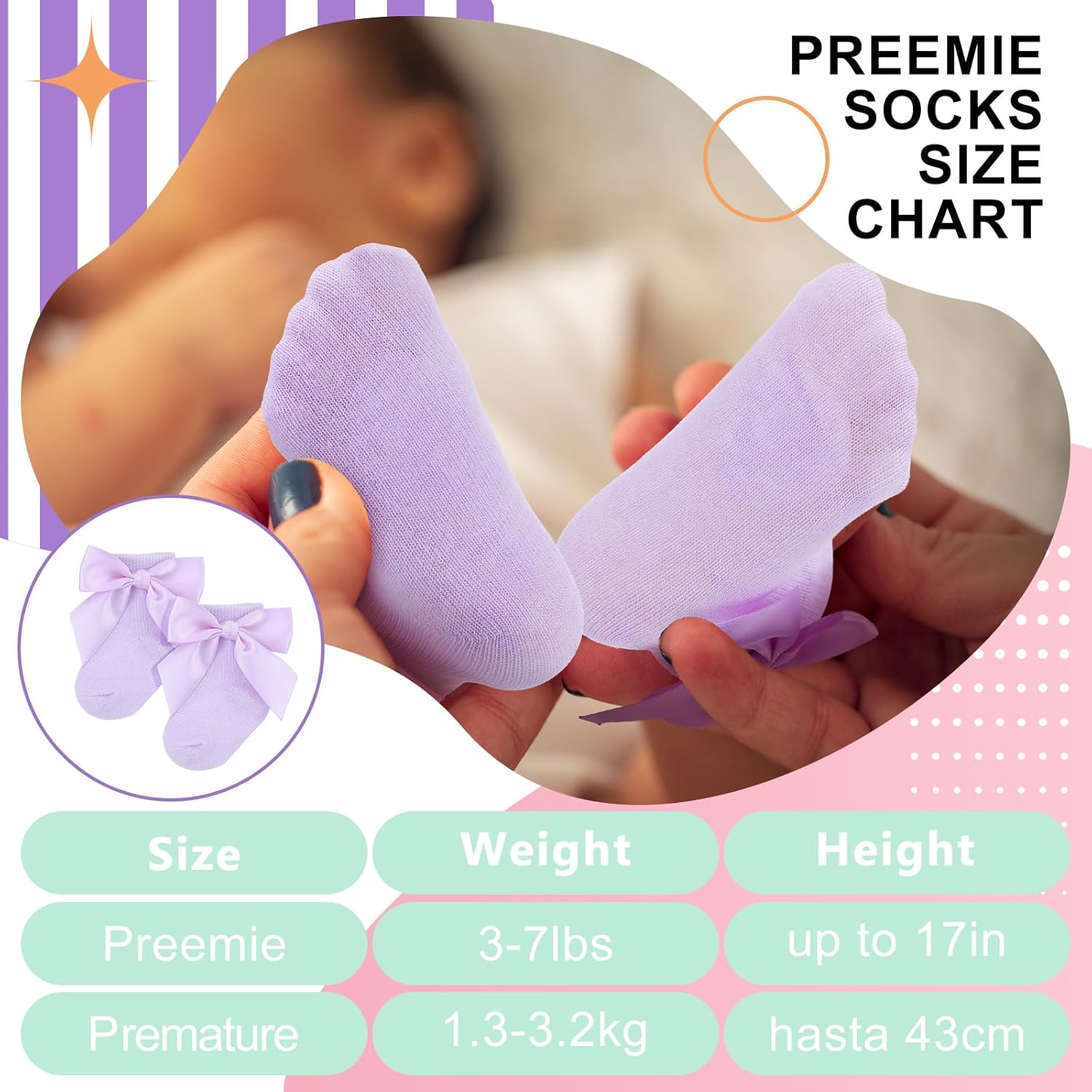 Toulite 12 Pairs Preemie Socks Baby Girls Boys Premature Ruffle Turn Cuff Cotton Sock Hospital NICU for Newborn - Image 2