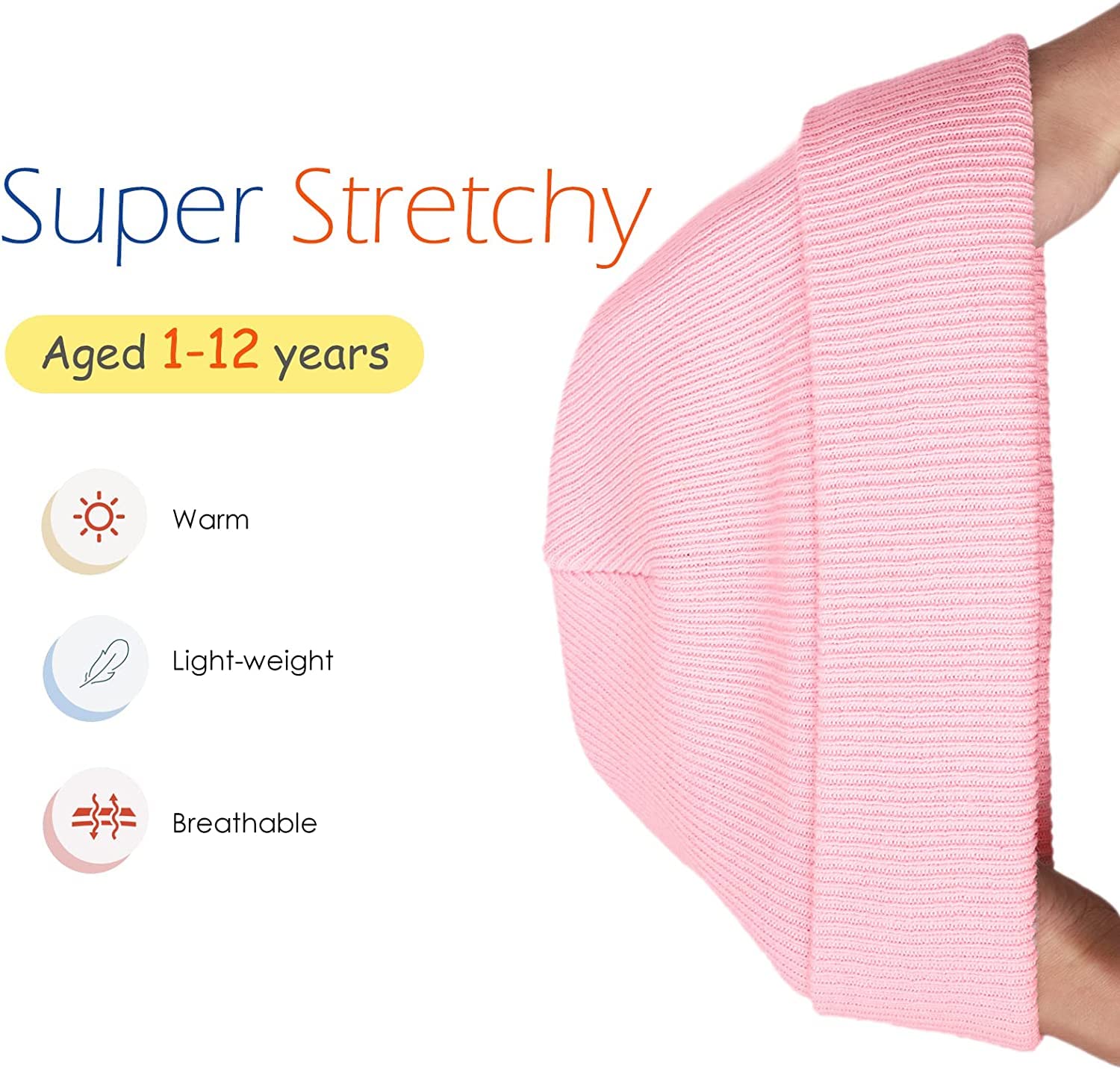 NOTWILD Kids Winter Cuffed Knit Beanie Hats for Boys Girls Ages 1-12 Cotton Warm Baby Toddler Cap Winter Hats (2-3 Years, Baby Pink)