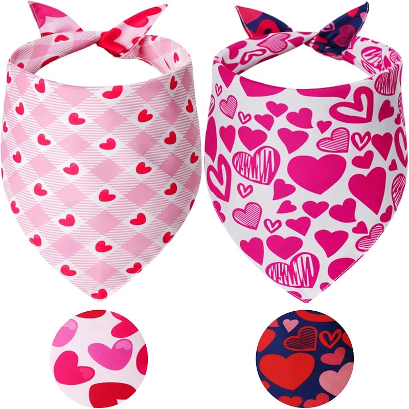 Bandana para Cães com Estampa de Corações Gofshy Pequena, Pacote com 2