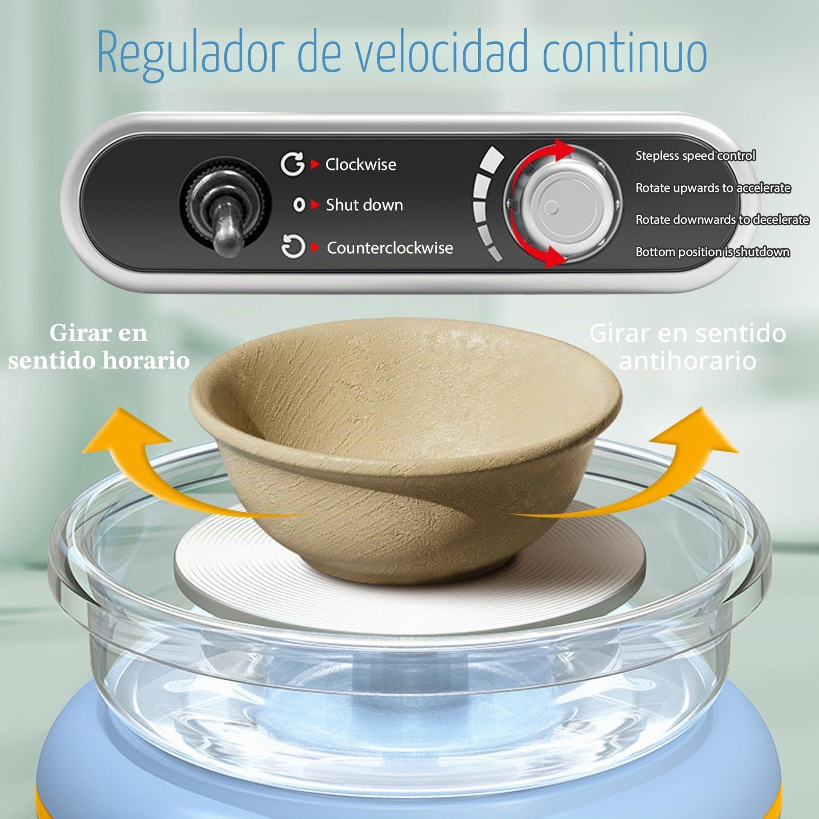 Máquina eléctrica de cerámica de 12 cm con velocidad continua, rueda de alfarero de 0 a 200 rpm, máquina de cerámica con 8 accesorios, juego de manualidades para cursos de cerámica DIY