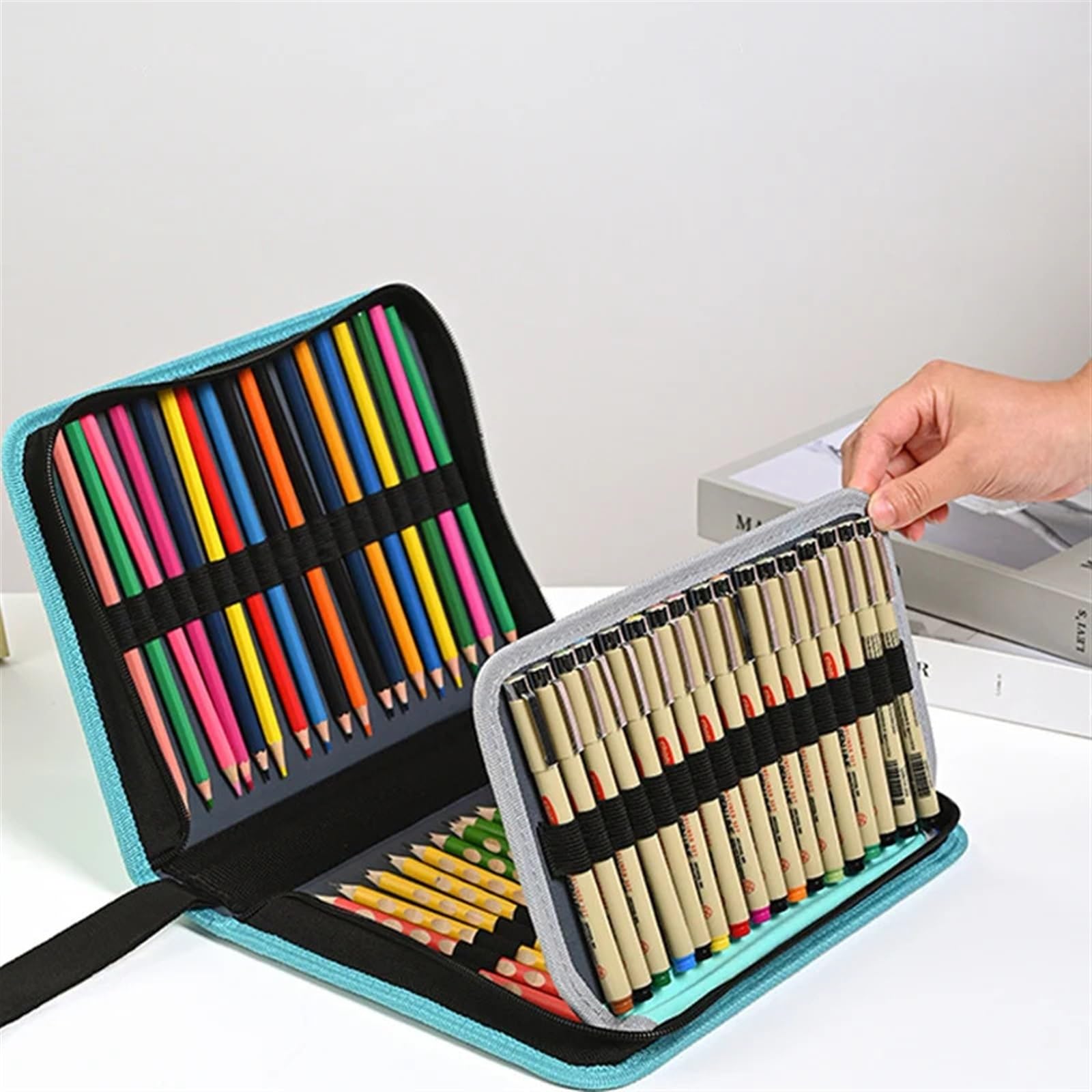 Federmäppchen mit 36/55/72 Fächern, for die Schule, Schreibwarentasche for Mädchen, Organizer, große Kapazität, Stiftebox, ästhetisches Gelehrten-Set(36 Slots Blue)