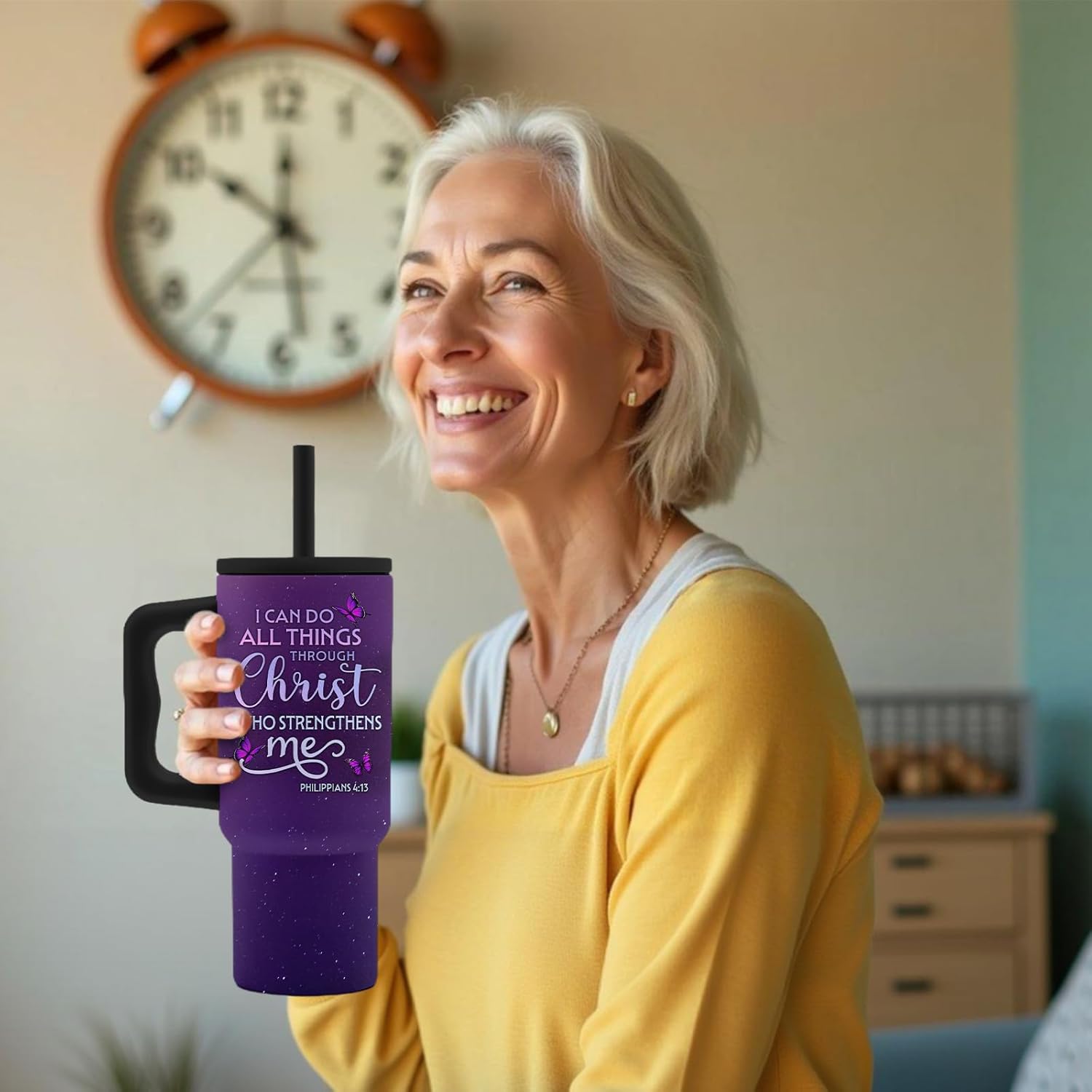 Christian Gifts for Women, I Can Do All Things Christ Tumbler With Handle 24 Oz, Insulated Stainless Steel Faith Bible Verse Cup, Inspirational Religions Birthday Gifts for Girls Women Friends - Image 3