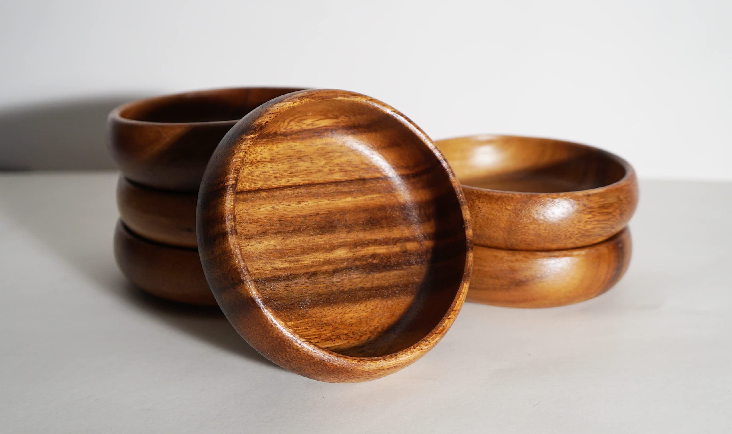 Genérico Set Ensaladera de Madera de Acacia compuesto por ensaladera de 23 cm, 6 Cuencos de 12 cm y 2 Cubiertos