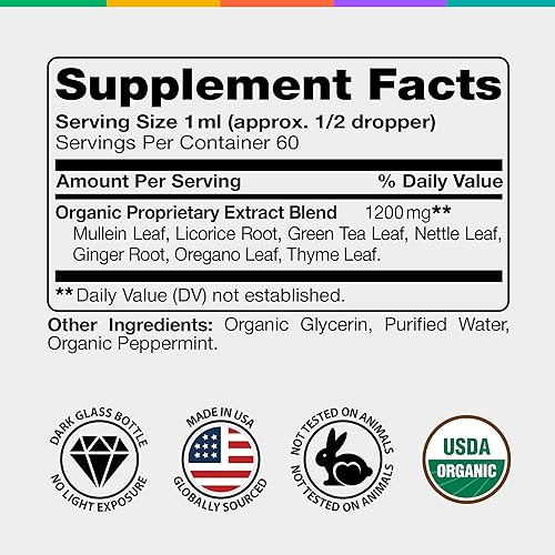 Miniatura 2 de Gotas de gordolobo para los pulmones – Suplemento de aceite de gordolobo orgánico y grosella negra del USDA – Fabricado en Estados Unidos