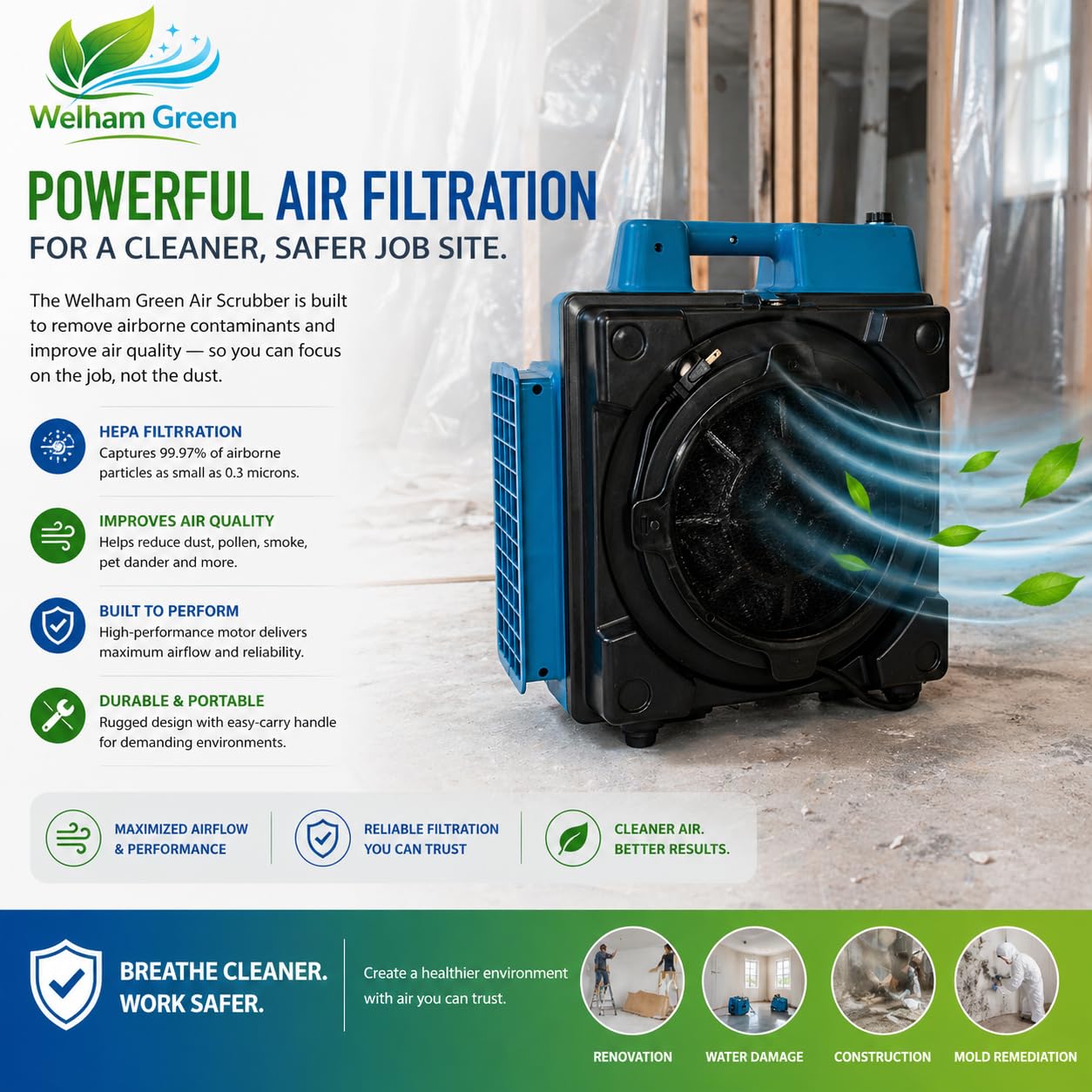 Filtro HEPA compatible con Xpower Pro Clean X-2480A y X-2580 Mini Air Scrubbers, filtro de repuesto premium