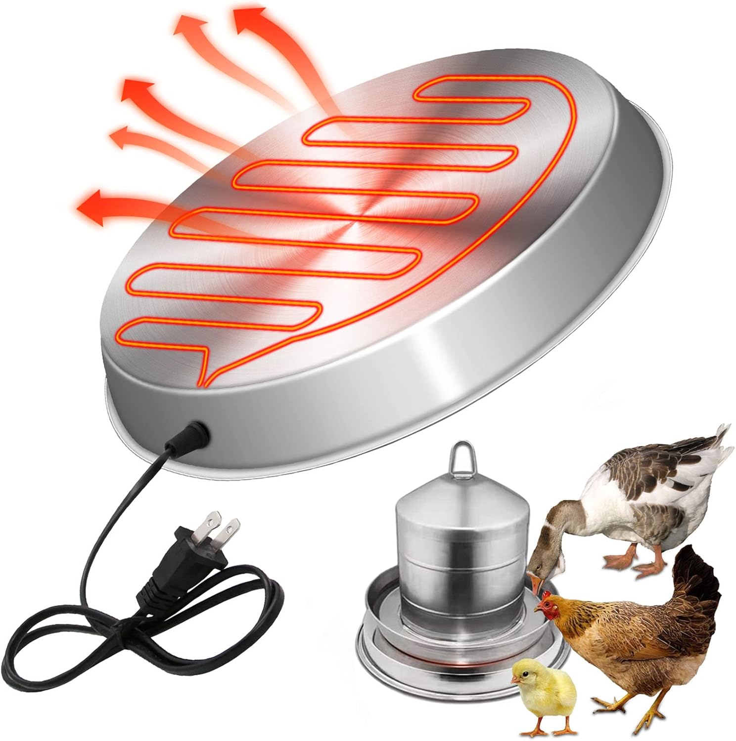 Tnarru Chicken Waterer Heater, Poultry Water Drinker Heated