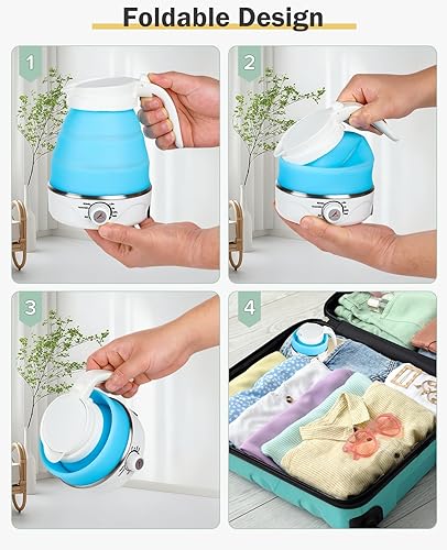 Miniatura 6 de Hervidor eléctrico portátil de viaje, hervidor de silicona plegable de 20.3 fl oz con función de ajuste de temperatura para camping, hoteles y