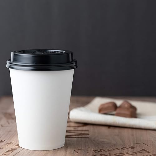 Miniatura 4 de PLASTICPRO Paquete de 100 con tapas Taza de café desechable de papel de 12 onzas con tapas para bebidas expresas frías o calientes té café chocolate