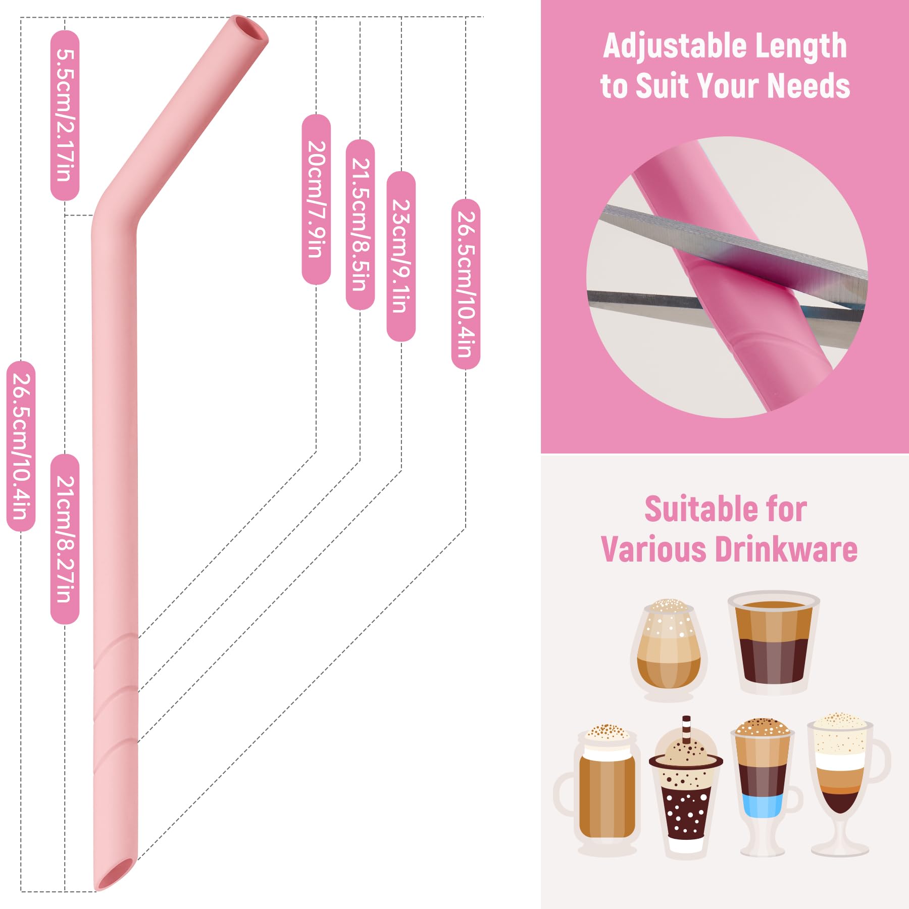 NiHome Lot de 4 pailles en acier inoxydable réutilisables pour smoothie et milkshake, 1,3 cm, extra longues, droites et courbées pour boba, boissons épaisses, boissons froides, 1 brosse (argent NiHome Lot de 4 pailles en acier inoxydable réutilisables pour smoothie et milkshake, 1,3 cm, extra longues, droites et courbées pour boba, boissons épaisses, boissons froides, 1 brosse (argent