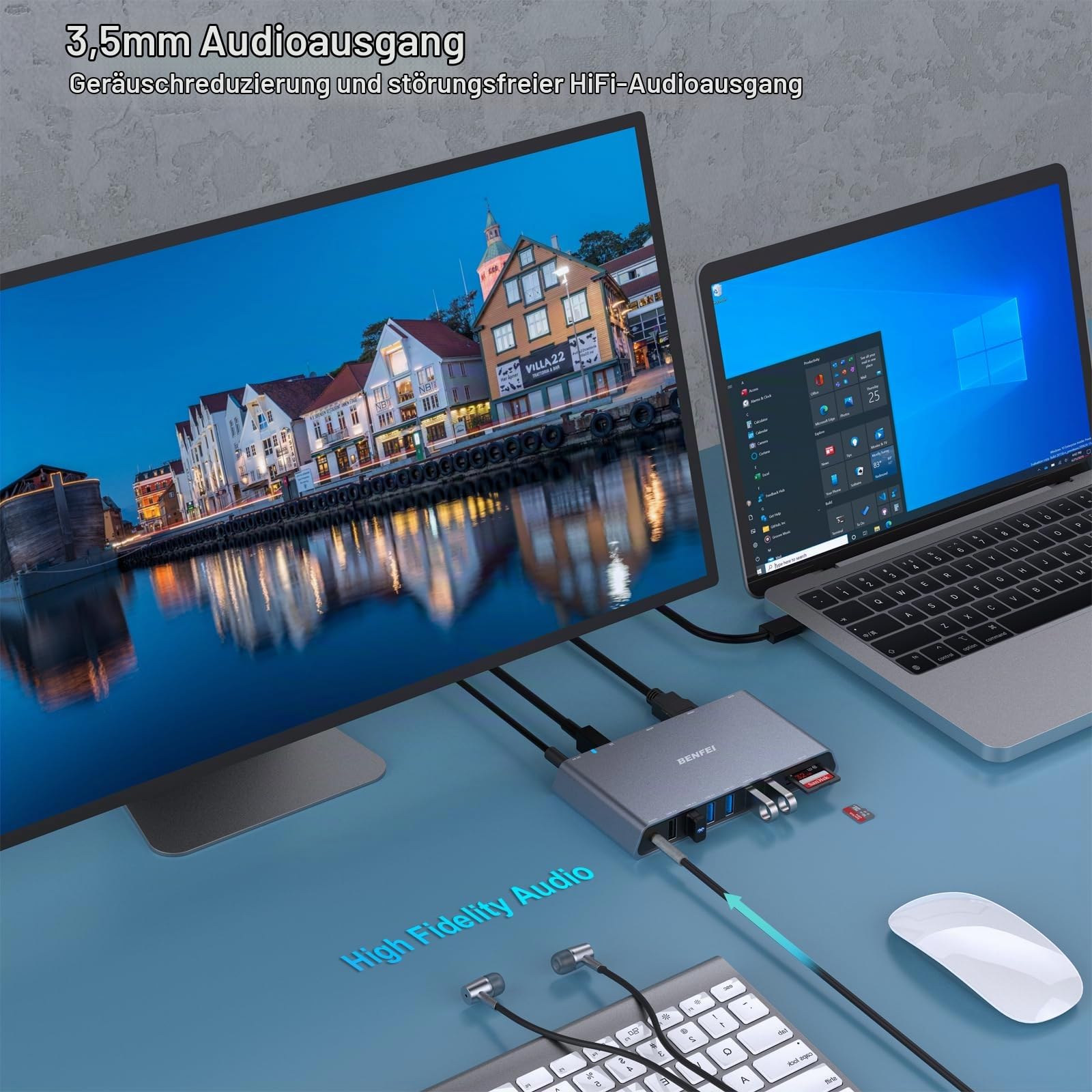 BENFEI USB 3.0 Dockingstation Dual HDMI, 12-in-1 USB Hub mit 2 HDMI/6*USB-Anschlüssen/SD/TF-Kartenleser/Gigabit Ethernet/Audio, kompatibel mit Windows und Mac