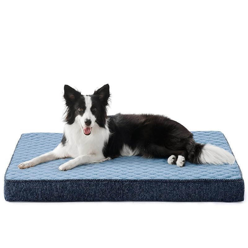 Cama para Cães Grandes JOEJOY com Espuma Viscoelástica em Formato de Caixa de Ovos, Capa Removível Azul, 88,9 x 55,9 cm