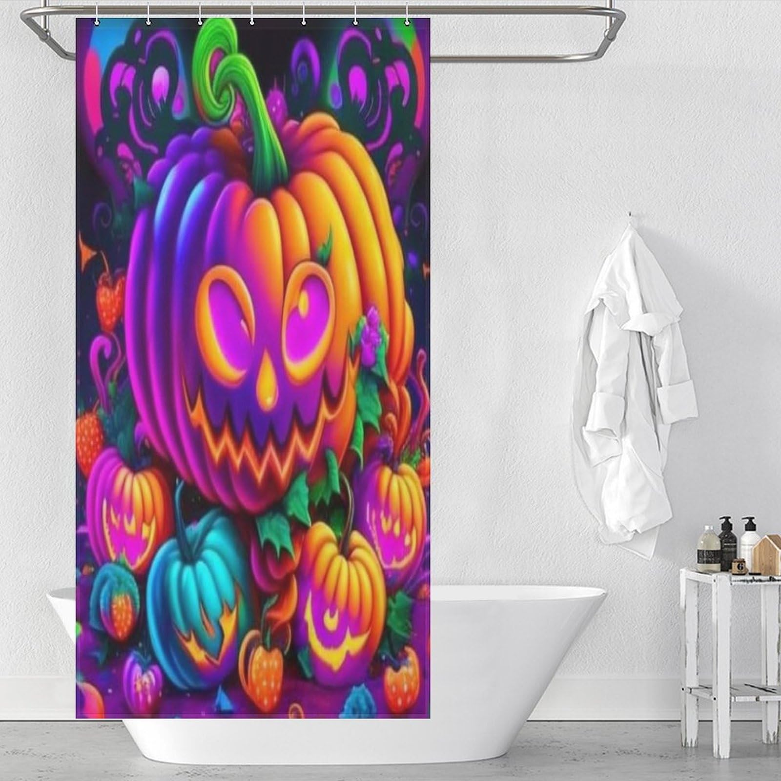 Rideau de douche Halloween citrouille anti-éclaboussures avec 12 crochets faciles à poser
