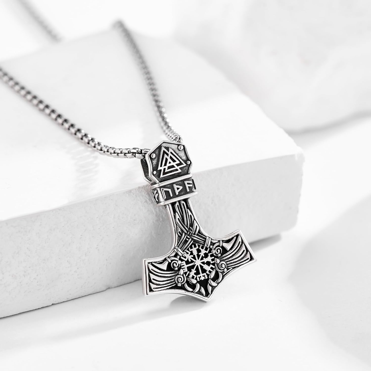 Thor Hammer Necklace 925 Sterling Silver Black Onyx Mjolnir Viking Necklace Norse Runes Amulet Jewelry Gifts for Men Women - Image 3