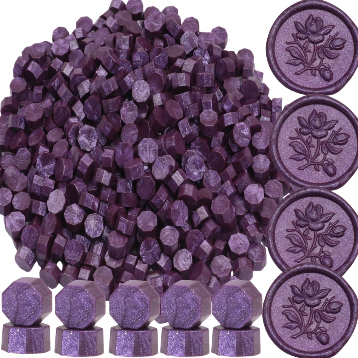 300 Pcs Octagon Wax Seal Beads for Stamping - Perfect for Wedding Invitations Christmas Cards, Envelopes, Letter Sealing (Purple)