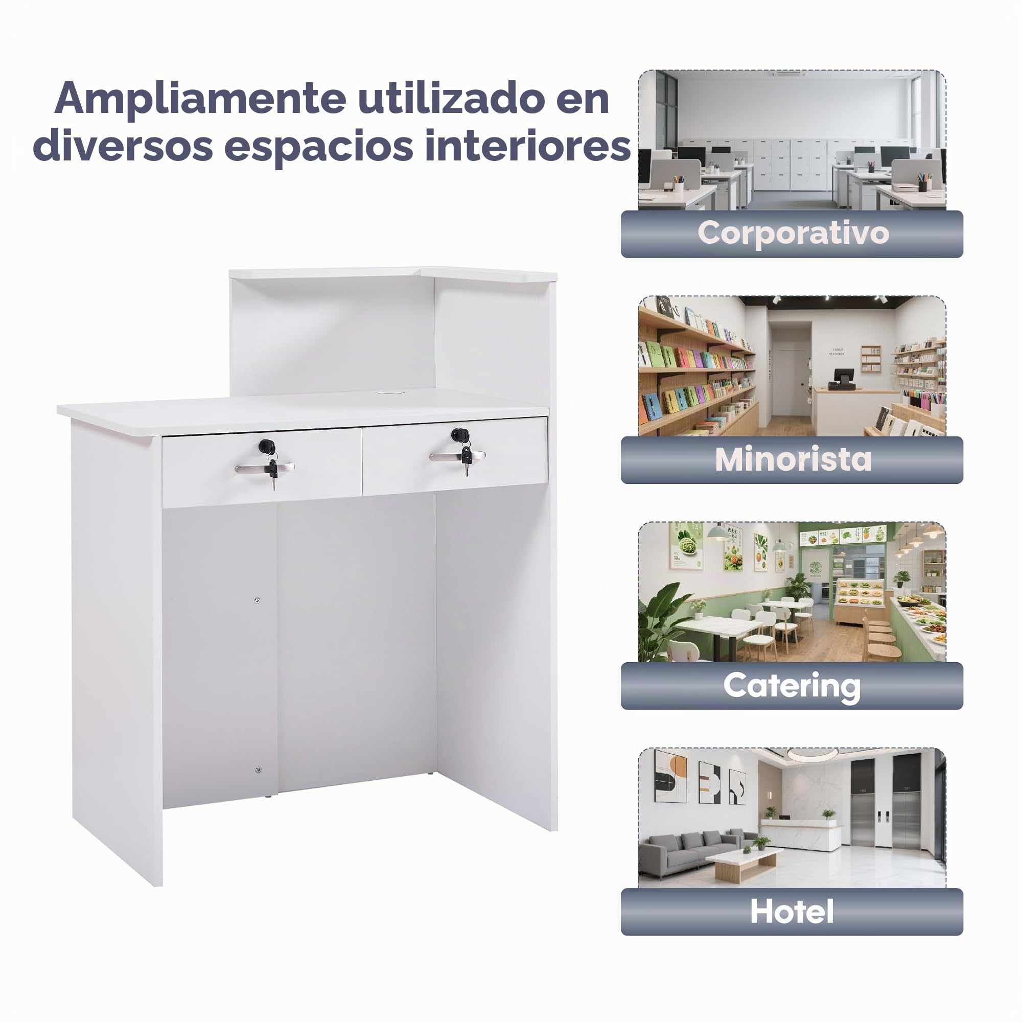 Mostrador de Recepción Moderno 80 cm, Mueble de Oficina de MDF con Cajón con Cerradura y Estantes Abiertos, Escritorio de Recepción para Peluquería, Centro de Belleza, Tienda, Hotel y Oficina