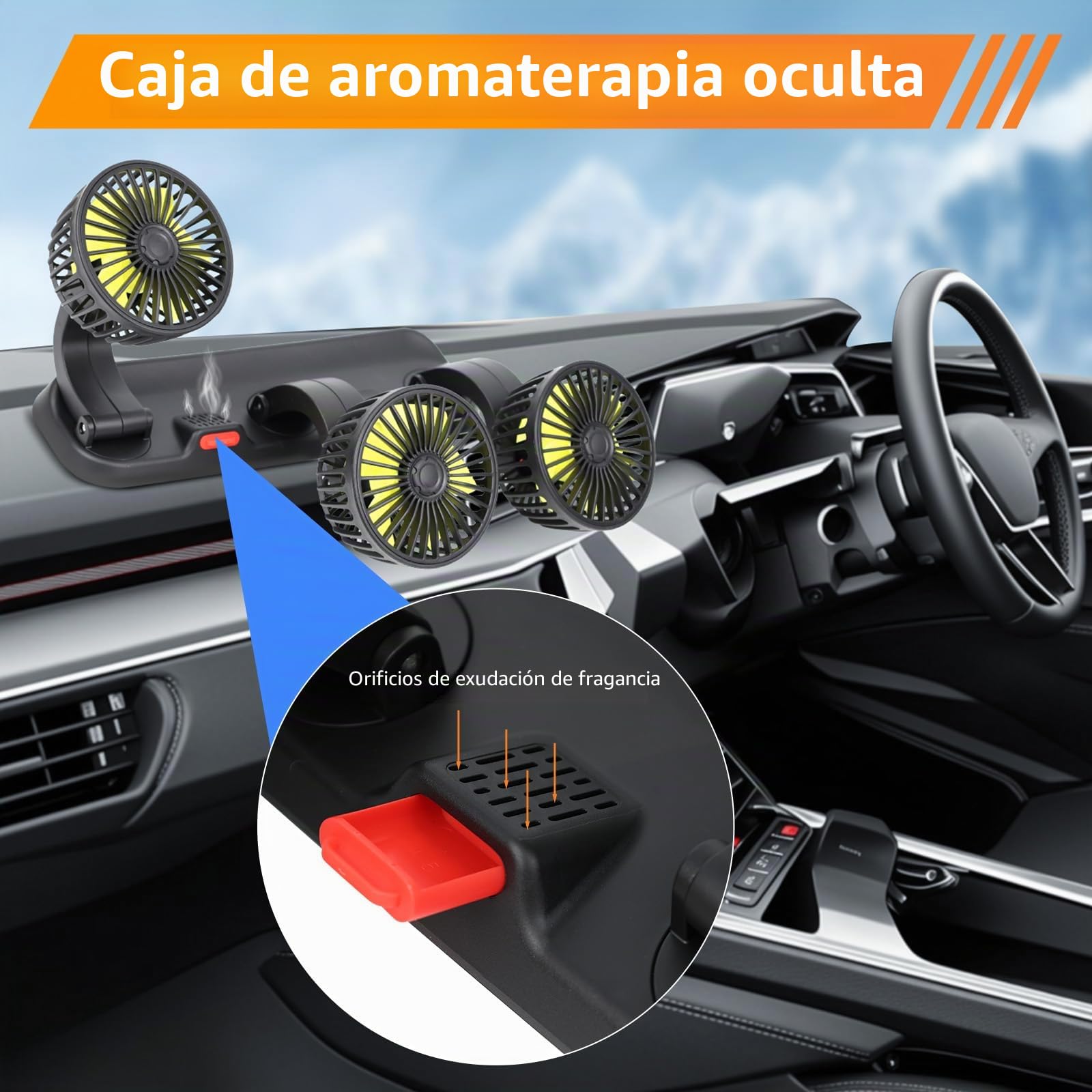 Riloer 12V ventilador para coche, Ventilador de aire de verano de tres cabezas, Ventilador Circulador de Aire de Rotación de 360 °, encendedor de cigarrillos Ajuste de dos velocidades