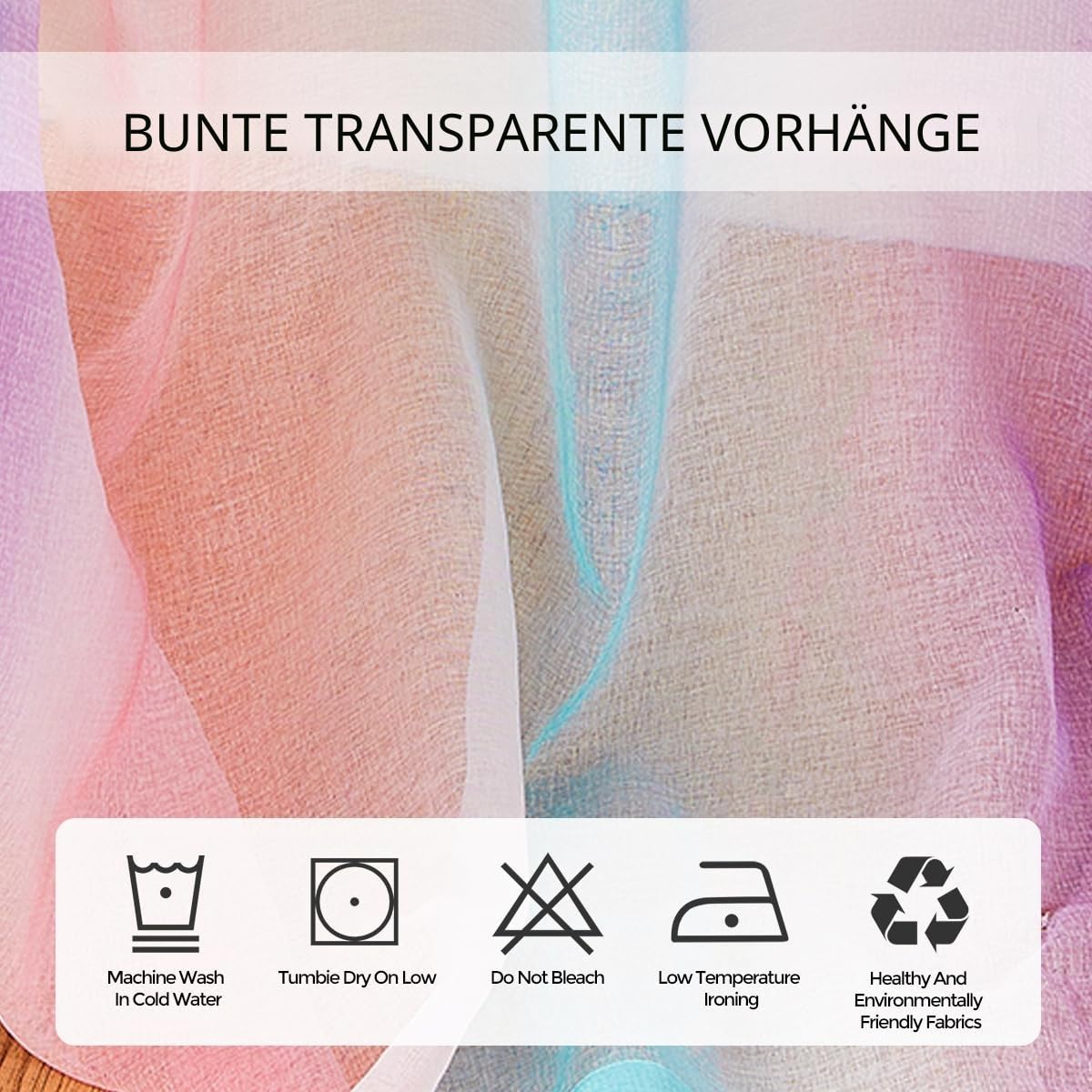 2-teilige Vorhänge für Mädchenschlafzimmer, halbtransparente Vorhänge mit Farbverlauf für Kinderzimmer, Wohnzimmer, Themenzimmer (Rosa Blau Lila, B132xH213 cm)