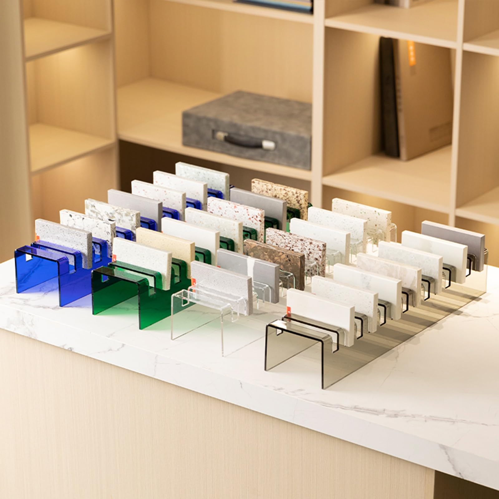 SWENEEN Acrylic Display With Card-Capacity Rack Marble Sample For & Top Style2,Clear-Style1