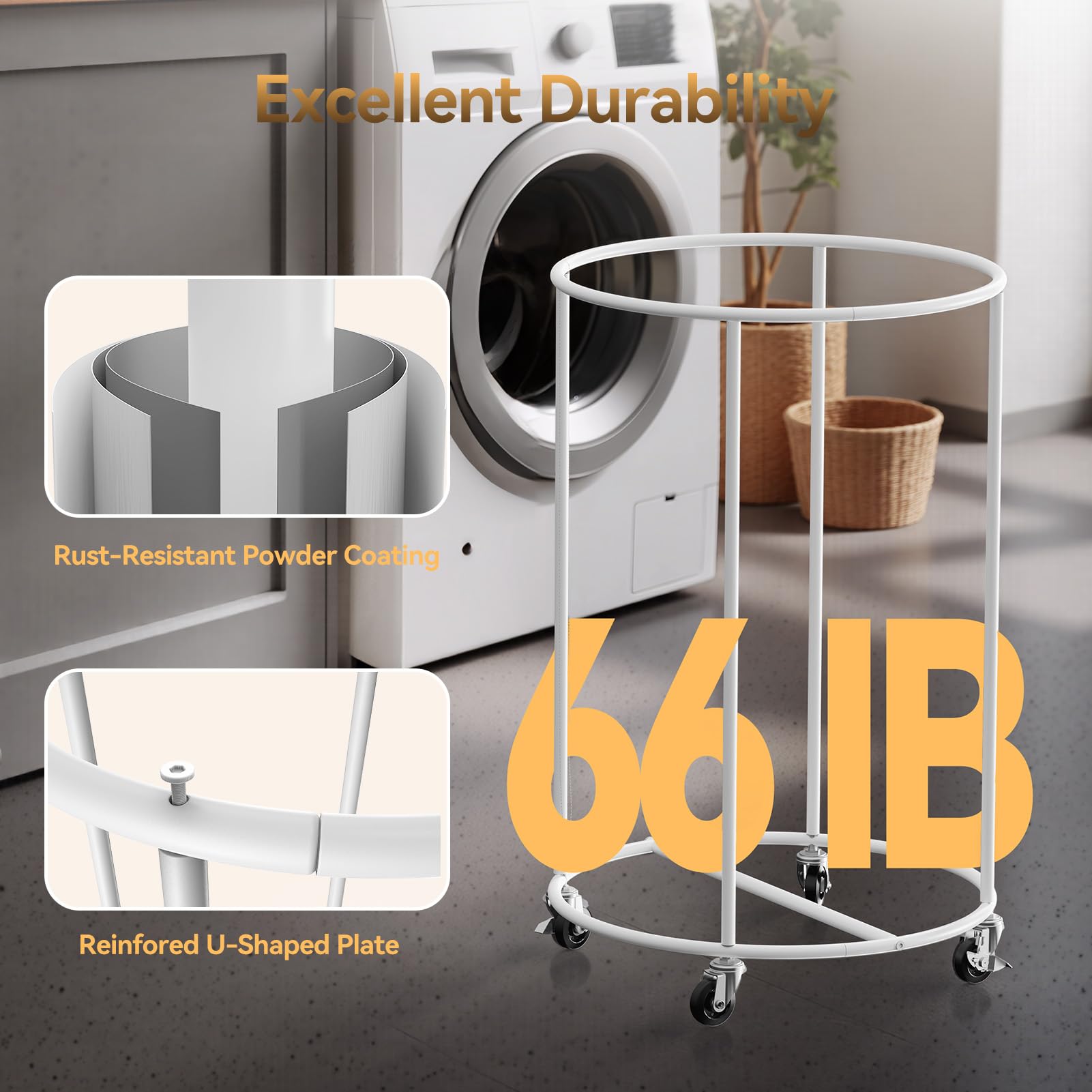 Kosze na pranie z rolkami, 150 l, duży kosz na pranie z metalową ramą i wodoszczelnym workiem, Laundry Baskets wózek na pranie do pralni, sypialni, łazienki, beżowy